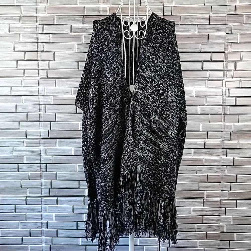 Unbranded shrug sweater shawl - Marled Black & White One Size fits most